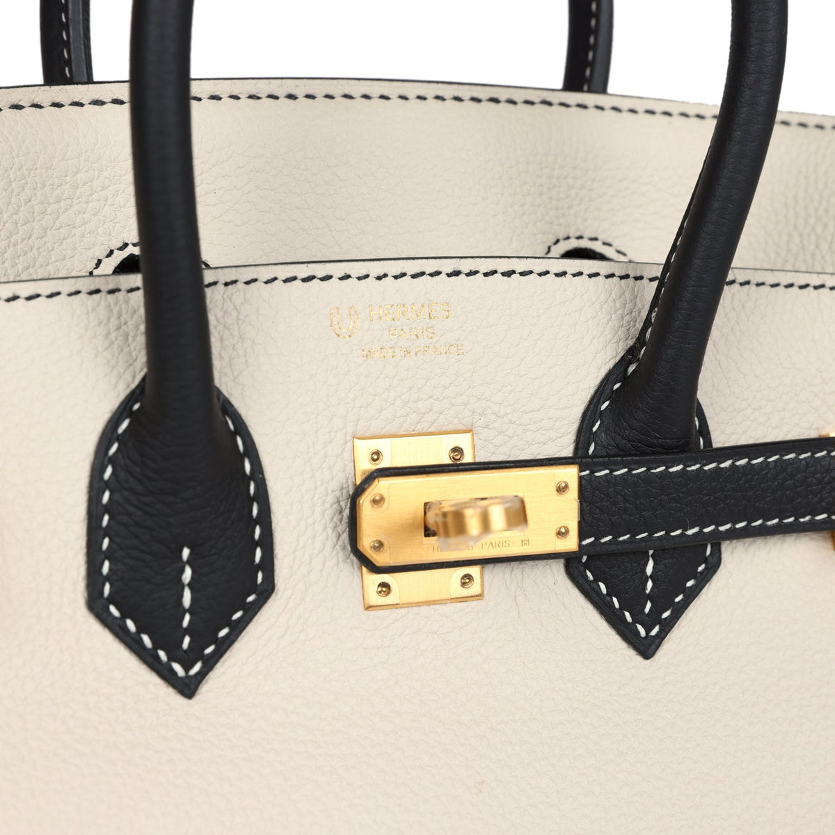 Hermès Special Order (HSS) Birkin 25 Craie and Black Togo Brushed Gold Hardware