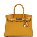 Hermès Birkin 30 Jaune Ambre Shiny Faux Leather and Togo-textured Faux Leather Touch Palladium Hardware