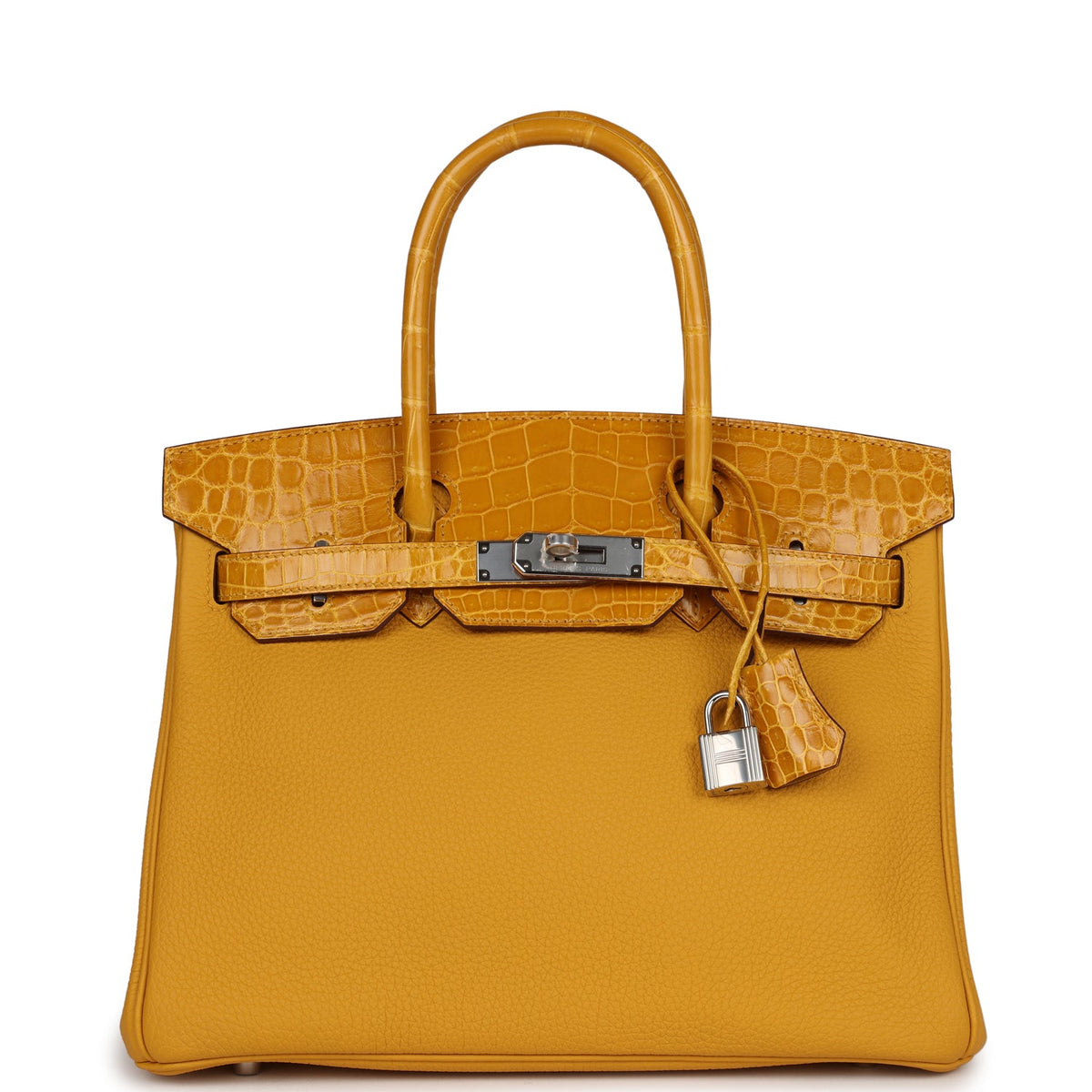 Hermès Birkin 30 Jaune Ambre Shiny Faux Leather and Togo-textured Faux Leather Touch Palladium Hardware