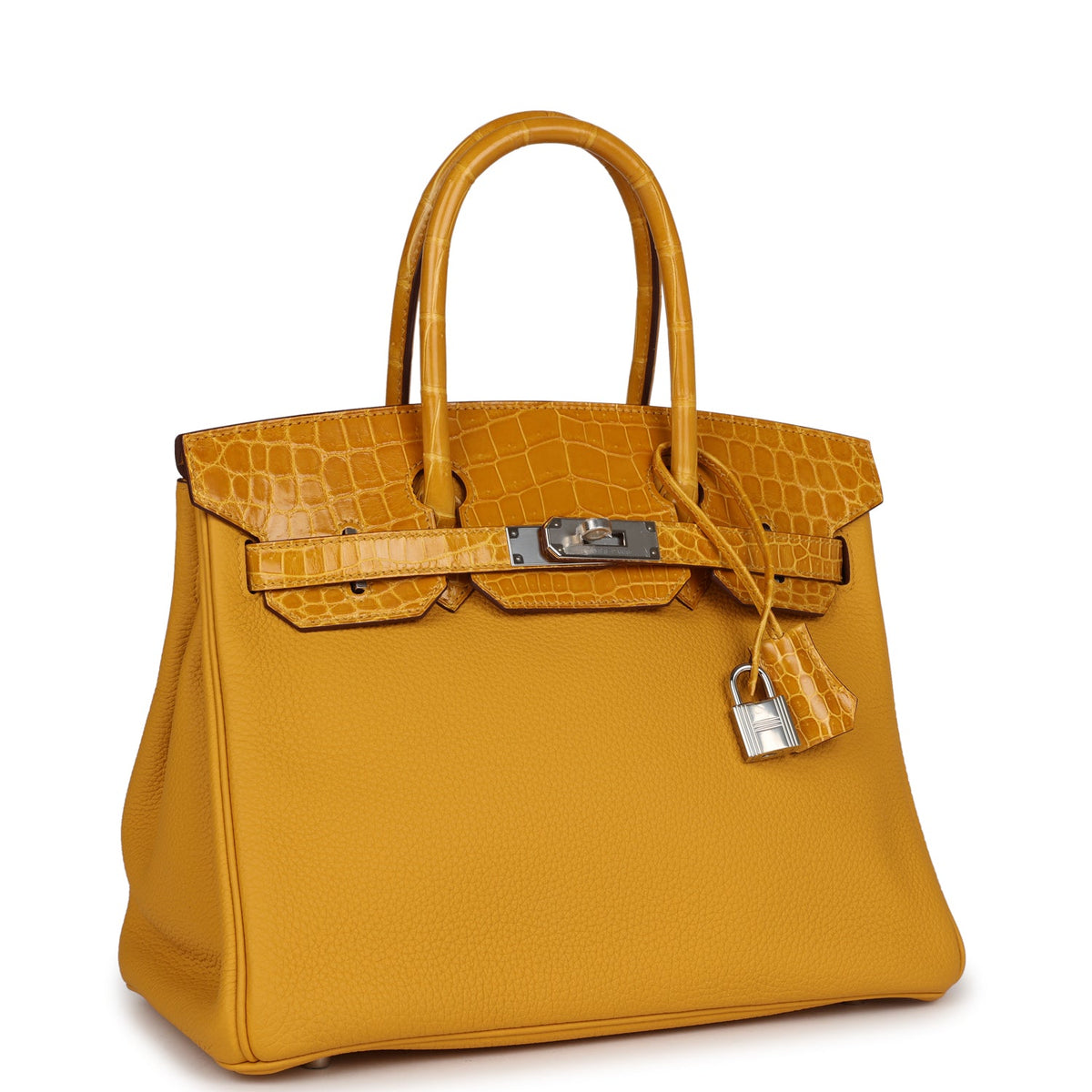 Hermès Birkin 30 Jaune Ambre Shiny Faux Leather and Togo-textured Faux Leather Touch Palladium Hardware