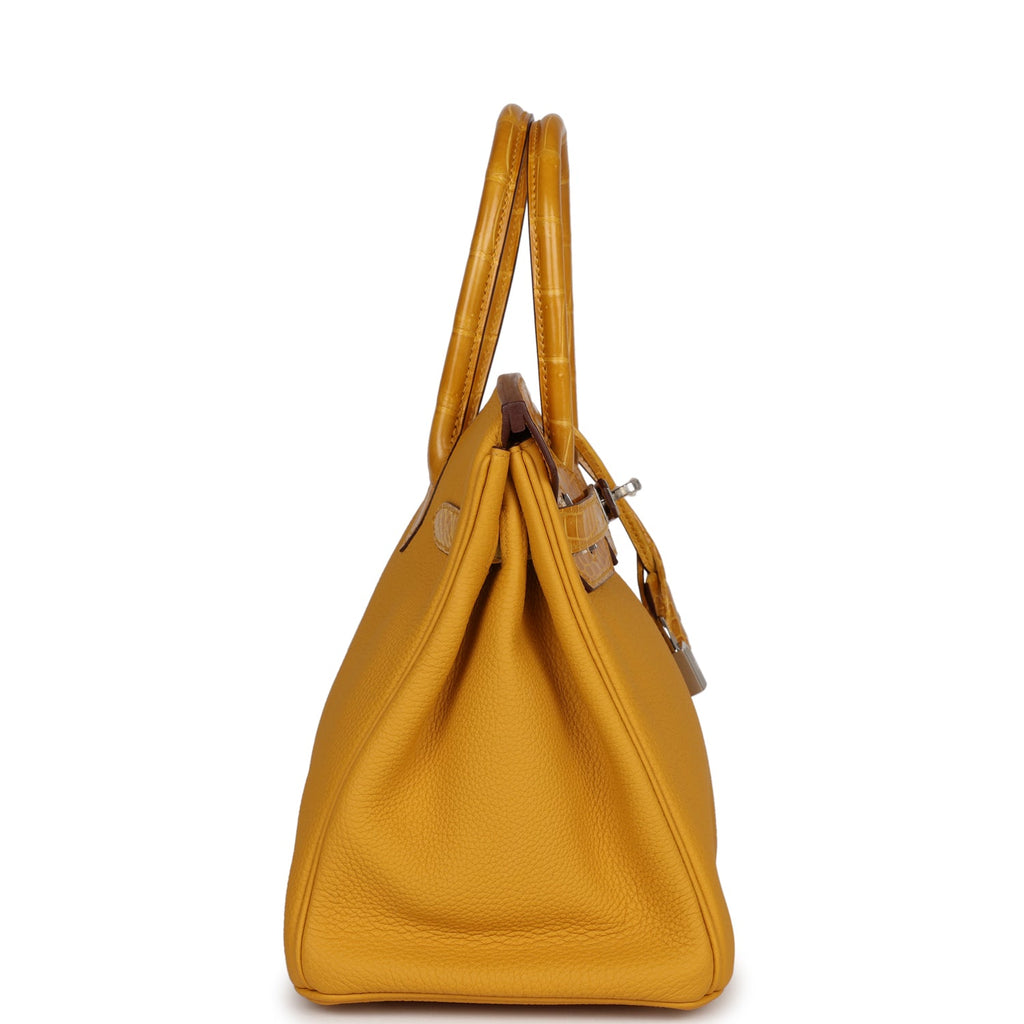 Hermès Birkin 30 Jaune Ambre Shiny Faux Leather and Togo-textured Faux Leather Touch Palladium Hardware