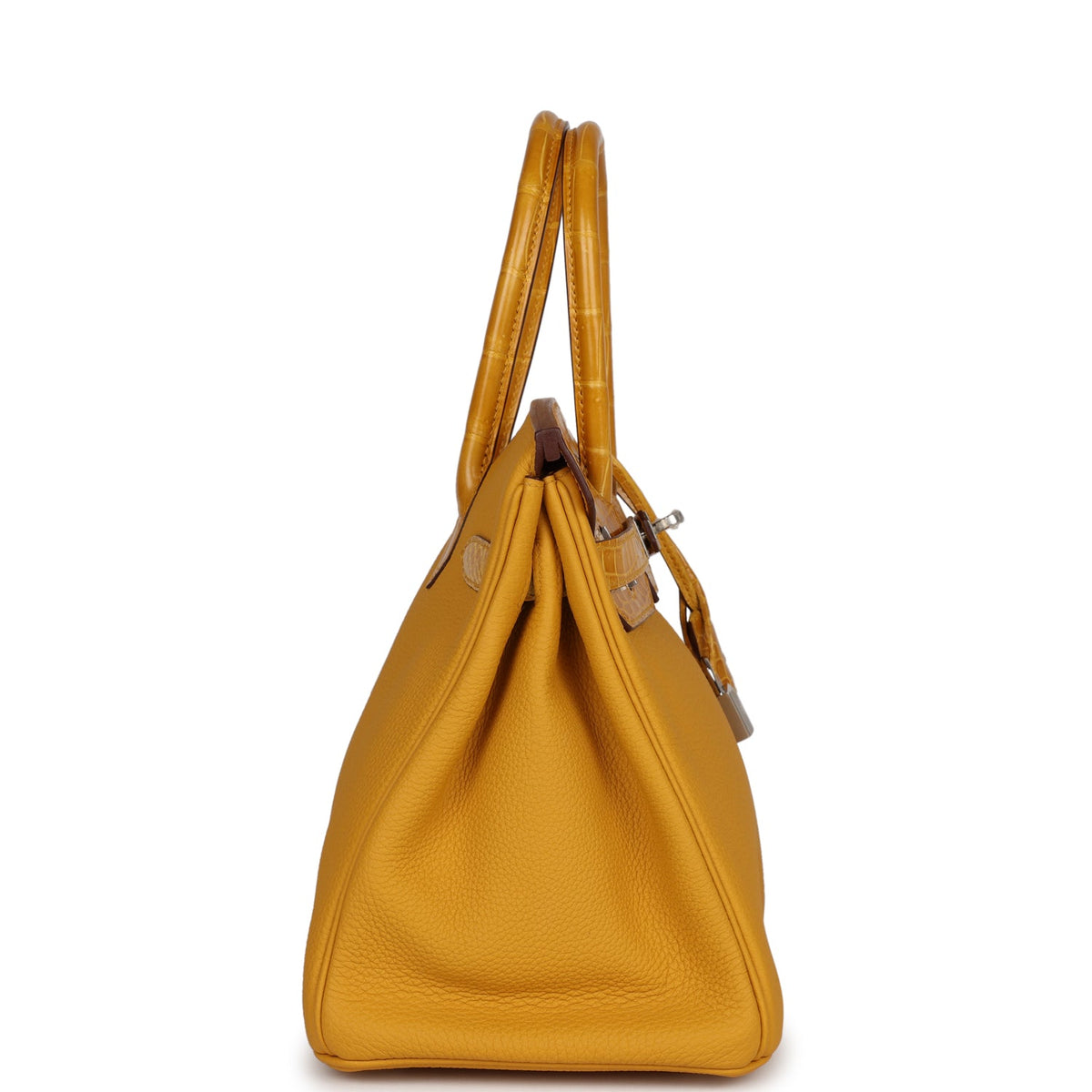 Hermès Birkin 30 Jaune Ambre Shiny Faux Leather and Togo-textured Faux Leather Touch Palladium Hardware