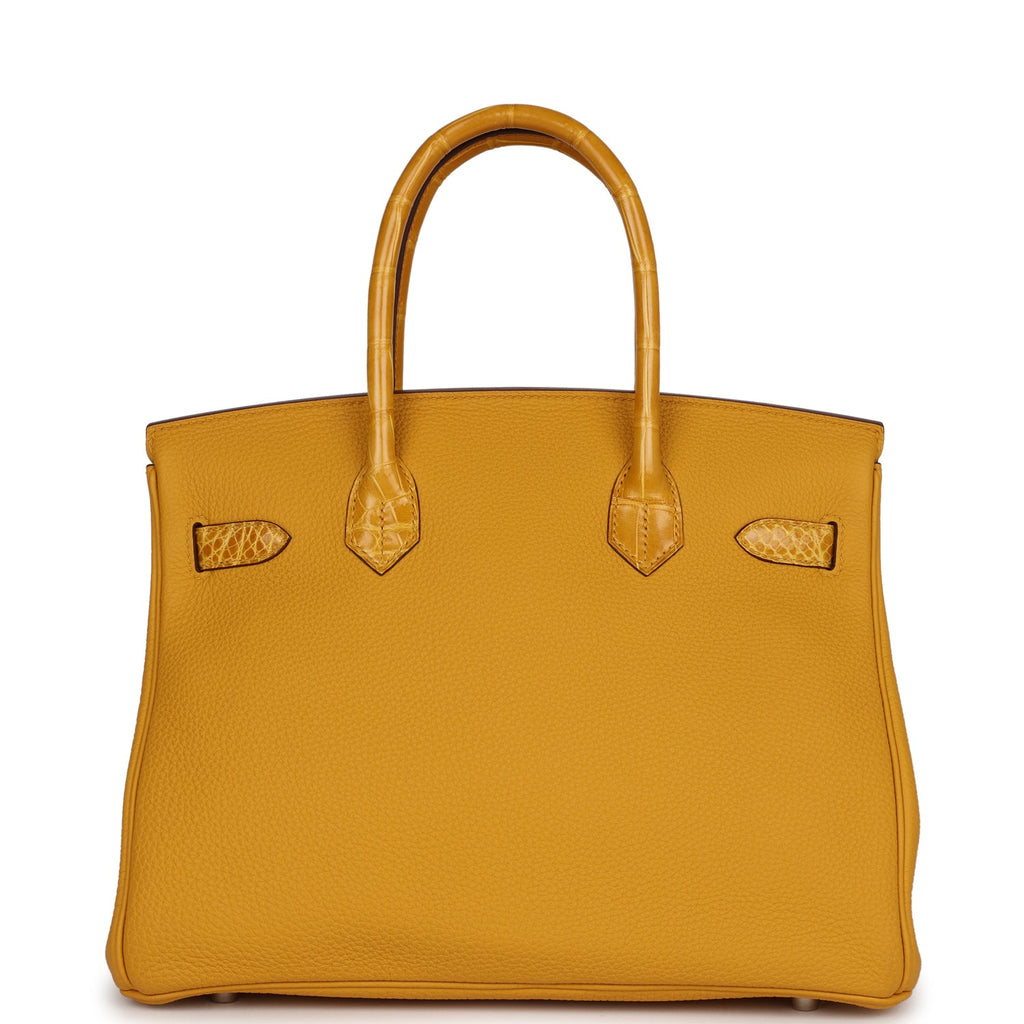 Hermès Birkin 30 Jaune Ambre Shiny Faux Leather and Togo-textured Faux Leather Touch Palladium Hardware