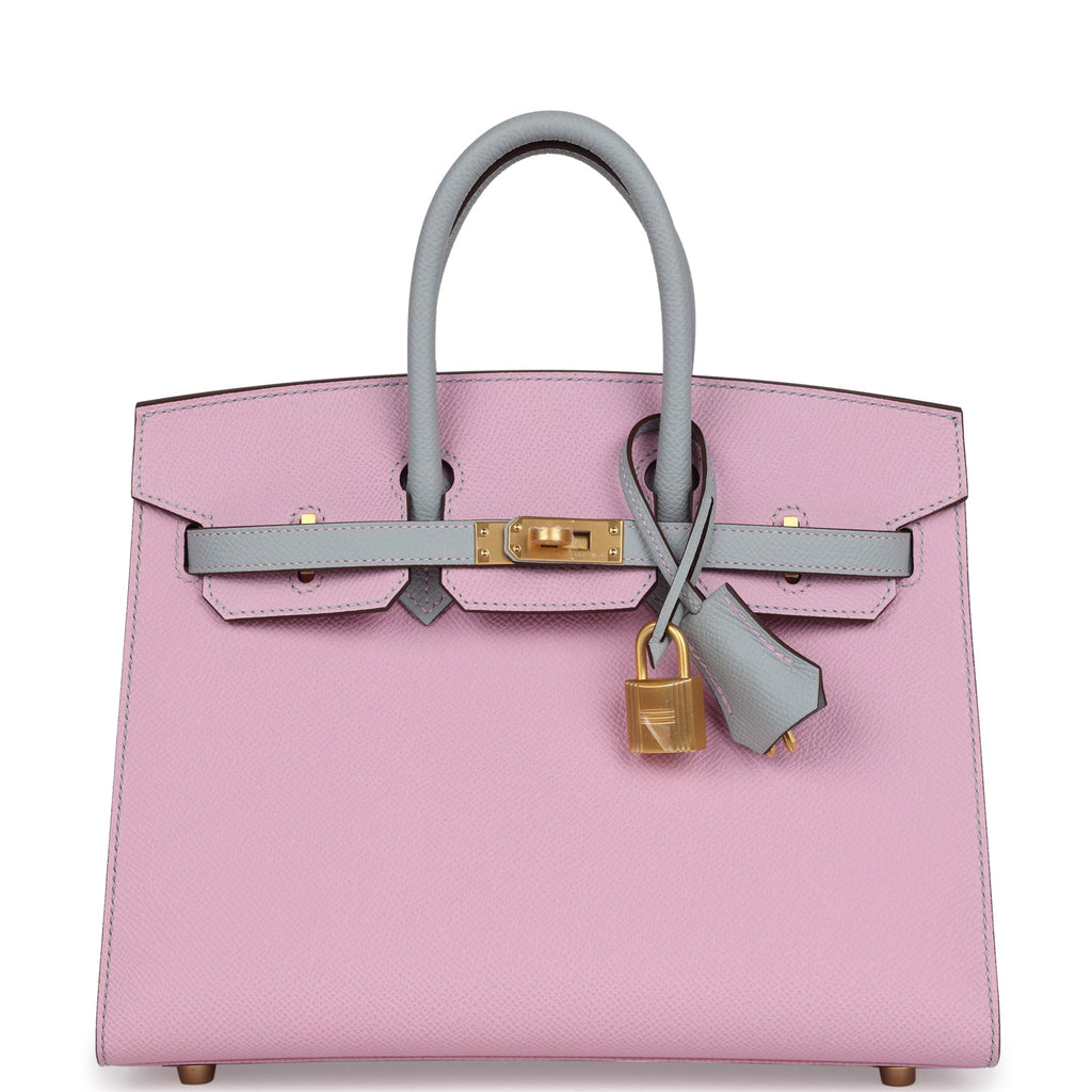 Hermès Special Order (HSS) Birkin 25 Mauve Sylvestre and Bleu Glacier Epsom Brushed Gold Hardware