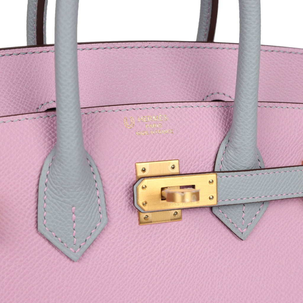 Hermès Special Order (HSS) Birkin 25 Mauve Sylvestre and Bleu Glacier Epsom Brushed Gold Hardware