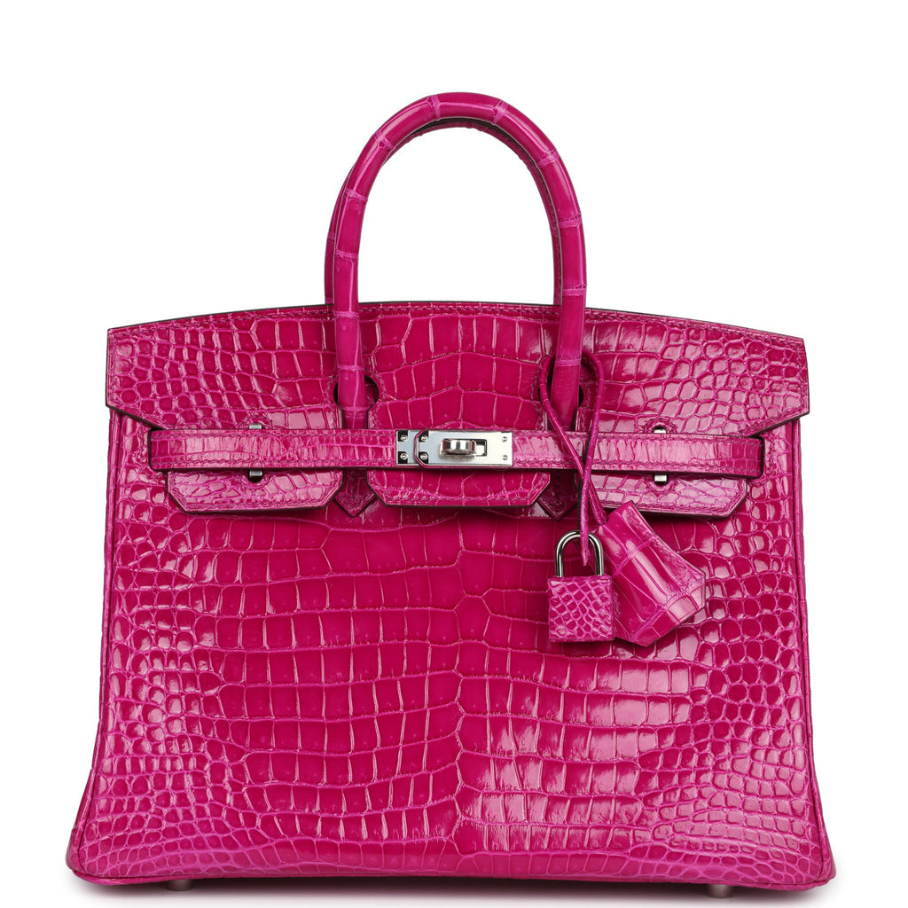 Hermès Birkin 25 Rose Sheherazade Shiny Faux Leather Palladium Hardware