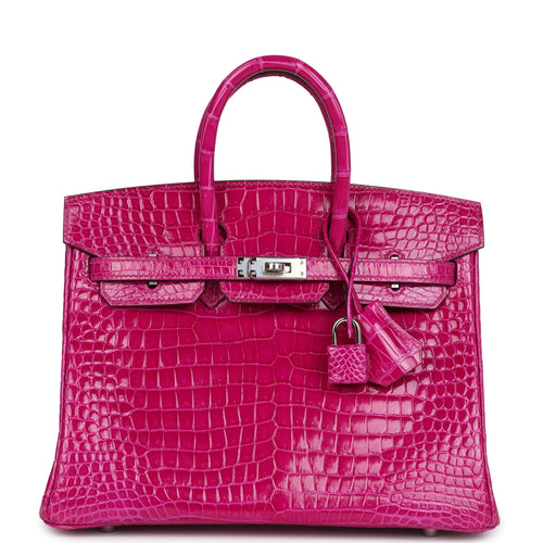 Hermès Birkin 25 Rose Sheherazade Shiny Faux Leather Palladium Hardware