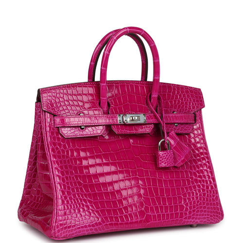 Hermès Birkin 25 Rose Sheherazade Shiny Faux Leather Palladium Hardware