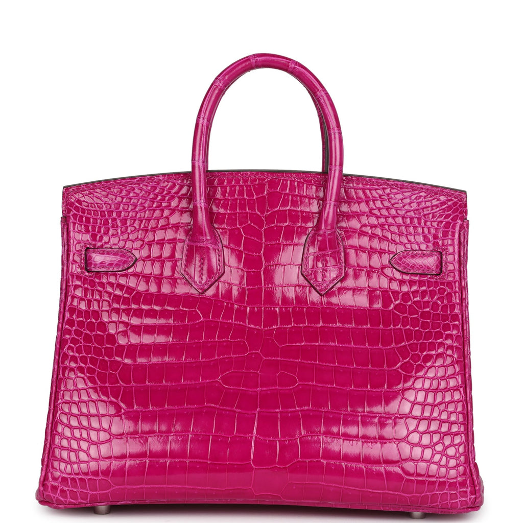 Hermès Birkin 25 Rose Sheherazade Shiny Faux Leather Palladium Hardware