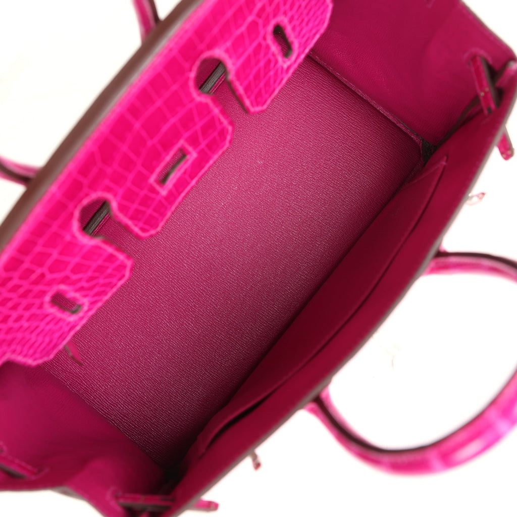 Hermès Birkin 25 Rose Sheherazade Shiny Faux Leather Palladium Hardware