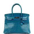 Hermès Birkin 30 Bleu Izmir Shiny Faux Leather Palladium Hardware