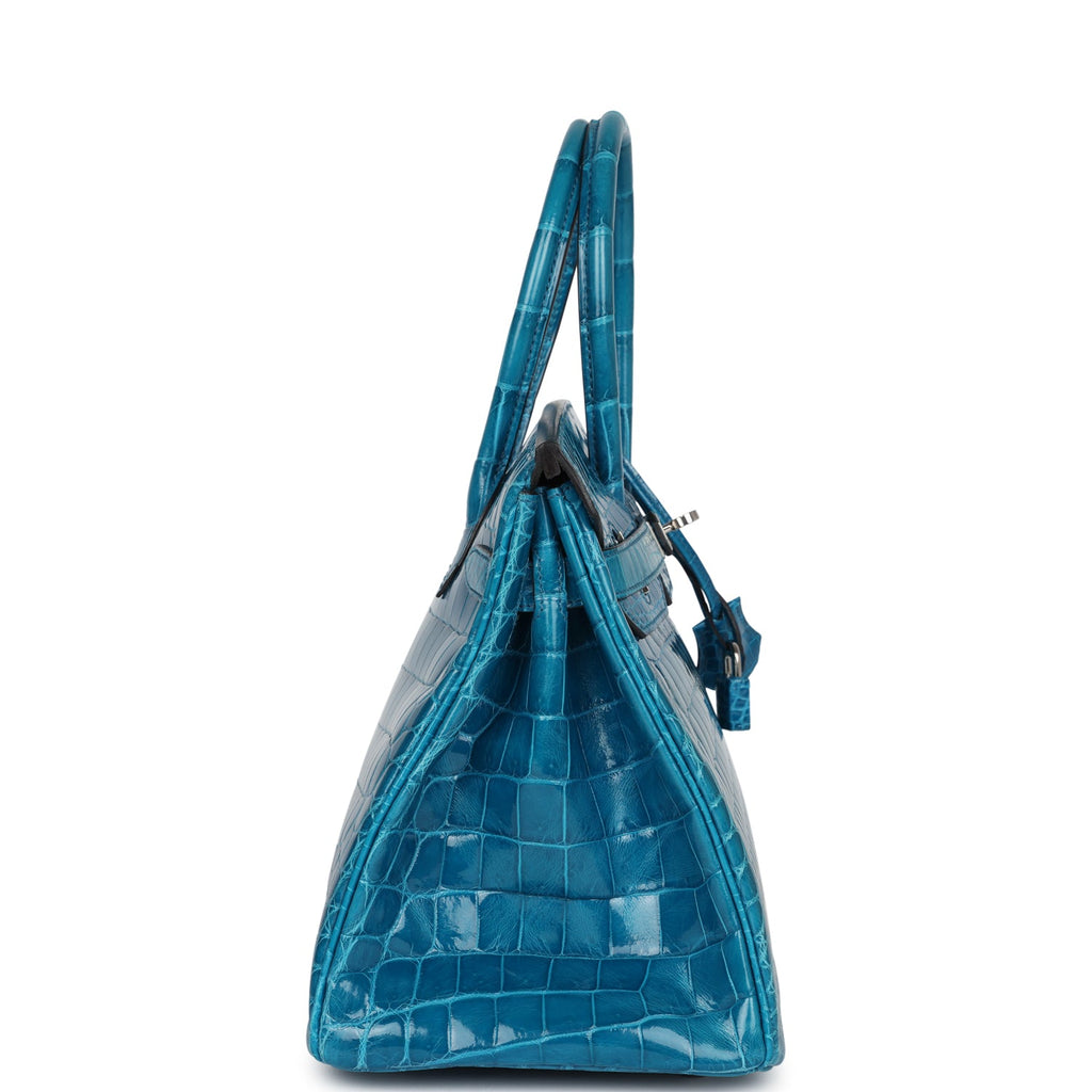 Hermès Birkin 30 Bleu Izmir Shiny Faux Leather Palladium Hardware