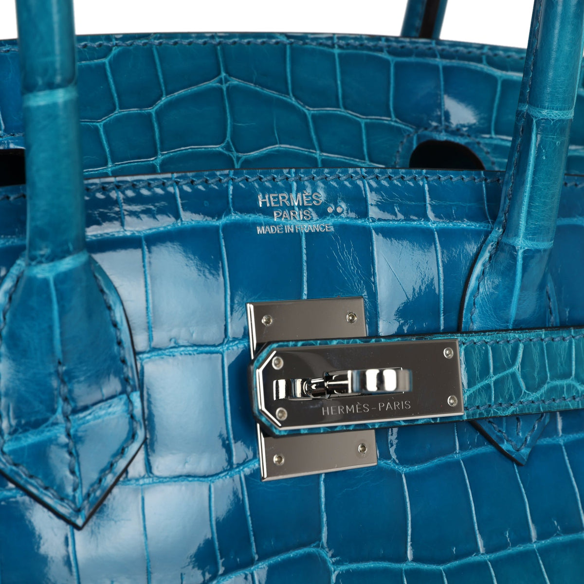 Hermès Birkin 30 Bleu Izmir Shiny Faux Leather Palladium Hardware