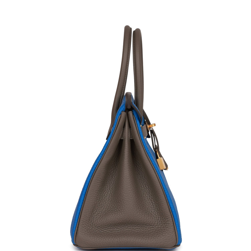Hermès Special Order (HSS) Birkin 30 Bleu Electric and Etain Clemence Brushed Gold Hardware