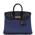 Hermès Birkin 25 Bleu Saphir Taurillion Novillo-textured Faux Leather and Bleu Marine Matte Faux Leather Touch Rose Gold Hardware