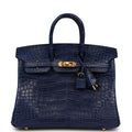 Hermès Birkin 25 Bleu Saphir Matte Faux Leather Gold Hardware