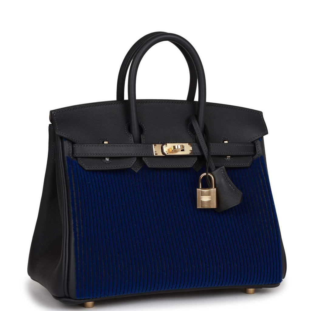 Hermès Birkin 25 Cote-a-Cote Tuffetage Bleu Saphir and Caban Swift Permabrass Hardware