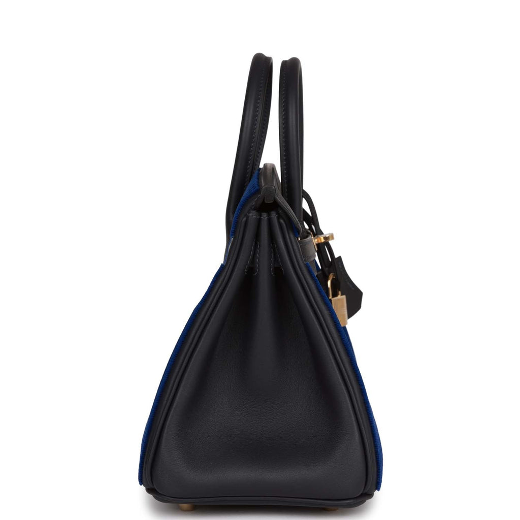 Hermès Birkin 25 Cote-a-Cote Tuffetage Bleu Saphir and Caban Swift Permabrass Hardware