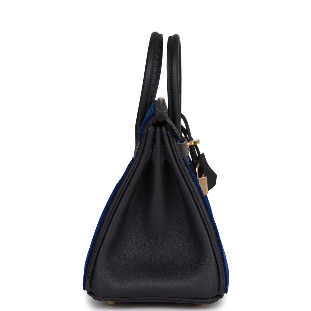 Hermès Birkin 25 Cote-a-Cote Tuffetage Bleu Saphir and Caban Swift Permabrass Hardware