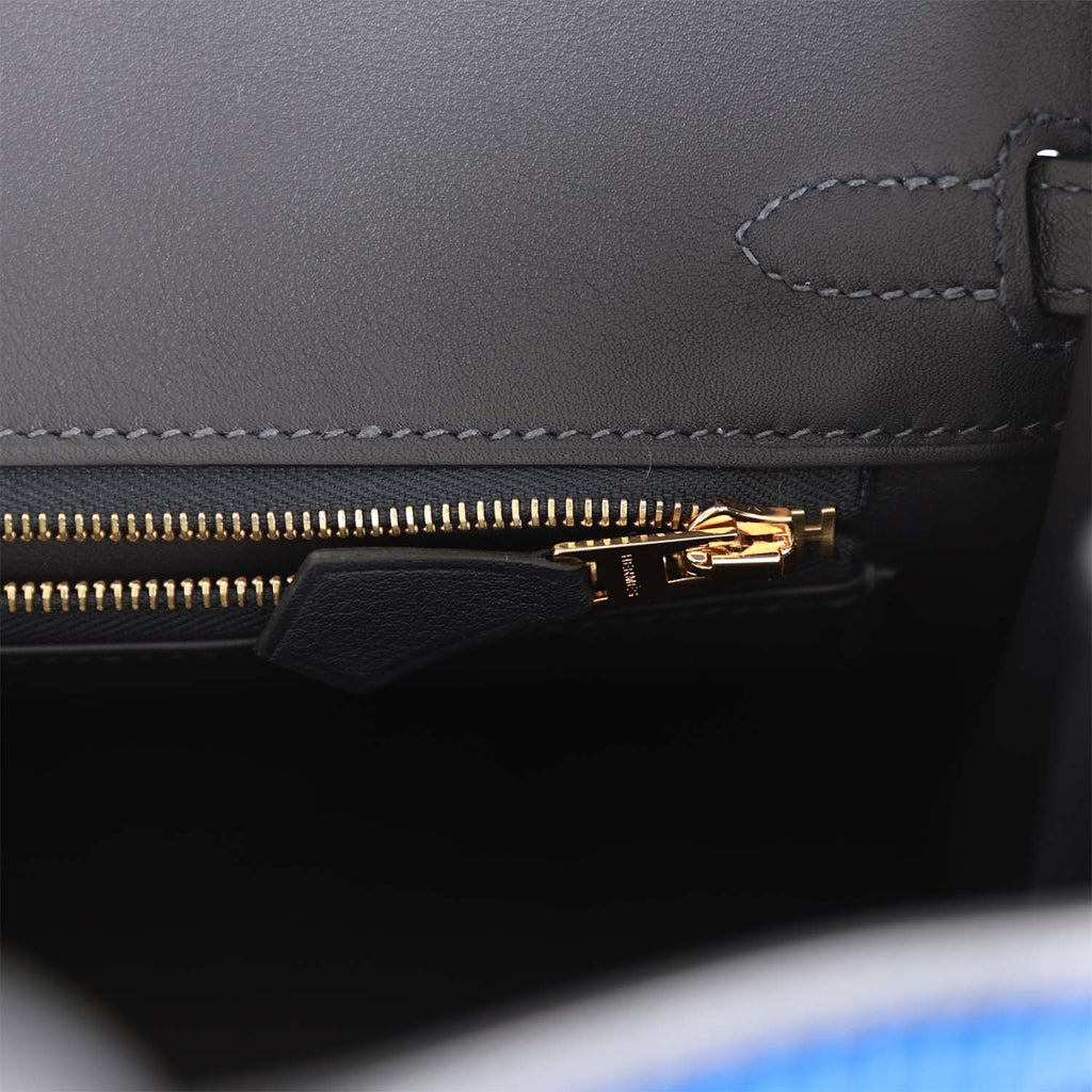 Hermès Birkin 25 Cote-a-Cote Tuffetage Bleu Saphir and Caban Swift Permabrass Hardware