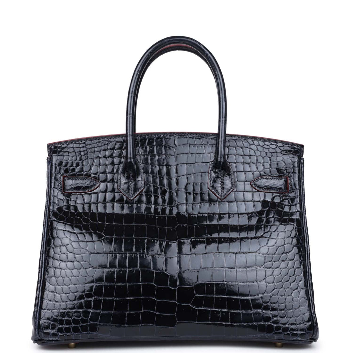Hermès Birkin 30 Bleu Marine and Rouge H Contour Shiny Faux Leather Gold Hardware