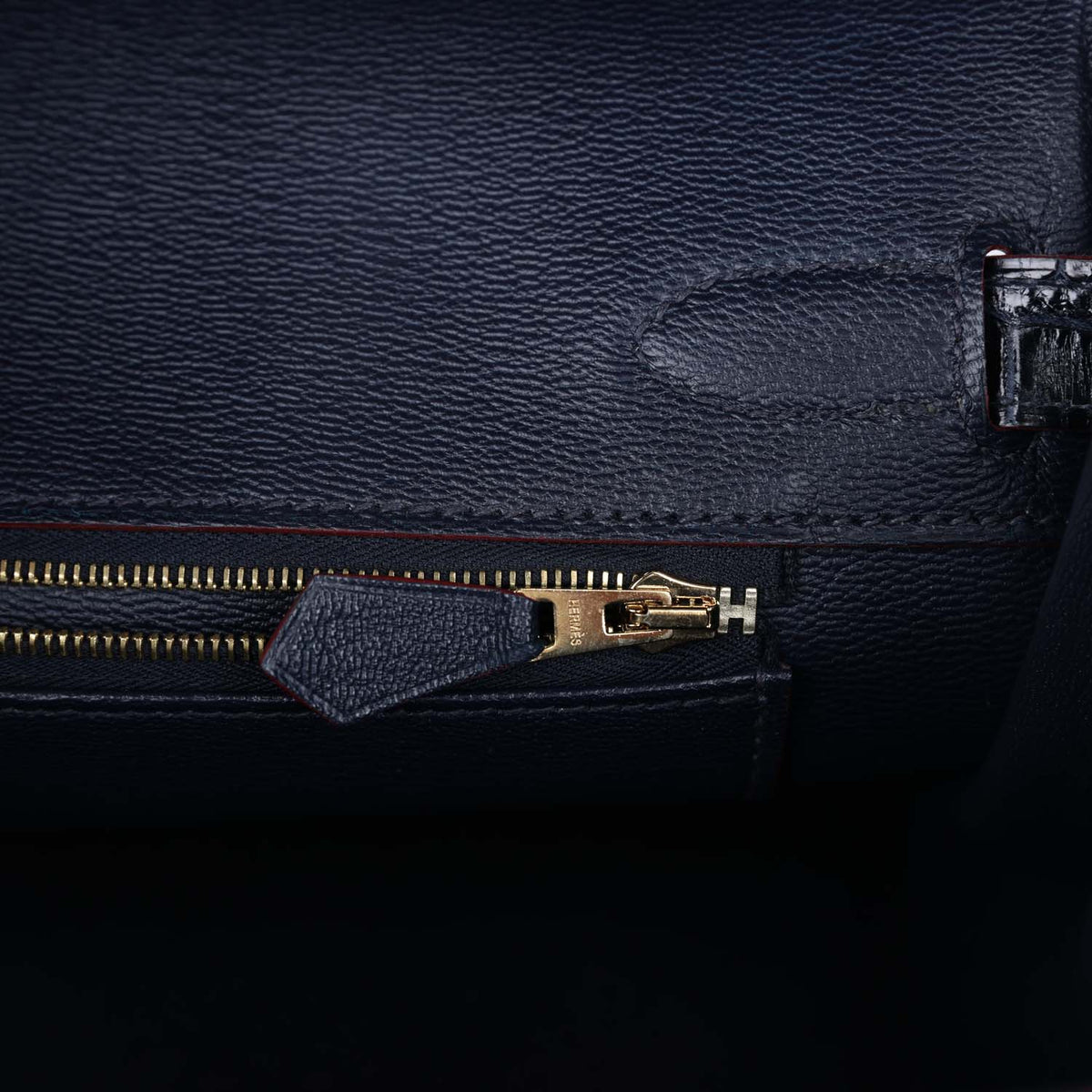 Hermès Birkin 30 Bleu Marine and Rouge H Contour Shiny Faux Leather Gold Hardware