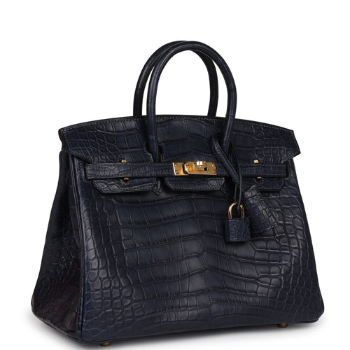 Hermès Birkin 25 Bleu Indigo Matte Faux Leather Gold Hardware