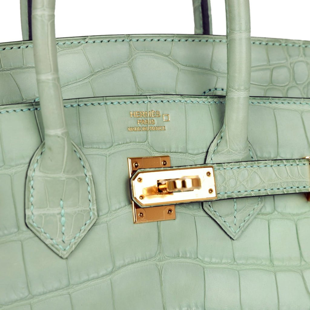 Hermès Birkin 25 Vert D'Eau Matte Faux Leather Gold Hardware