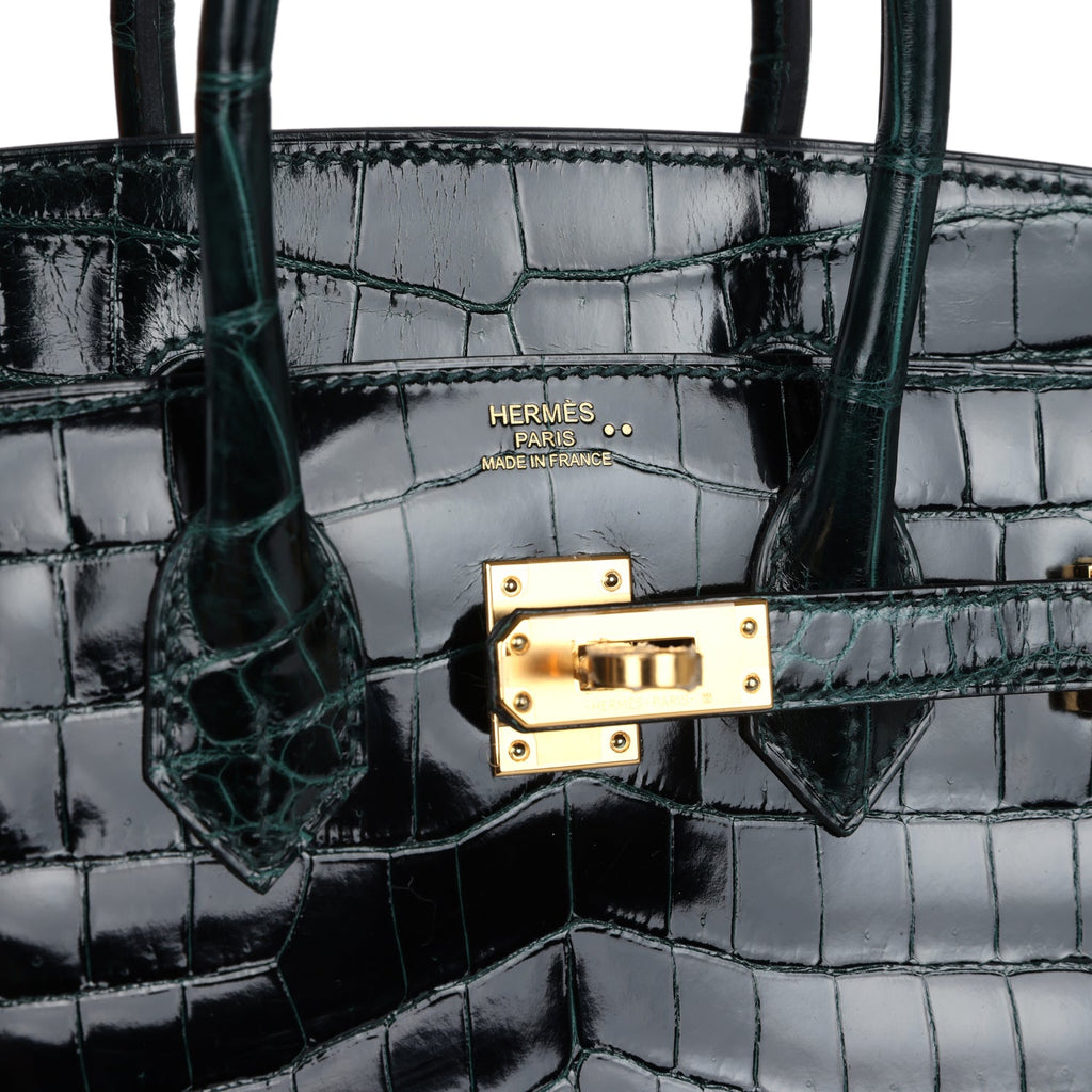 Hermès Birkin 25 Vert Cypress Shiny Faux Leather Gold Hardware
