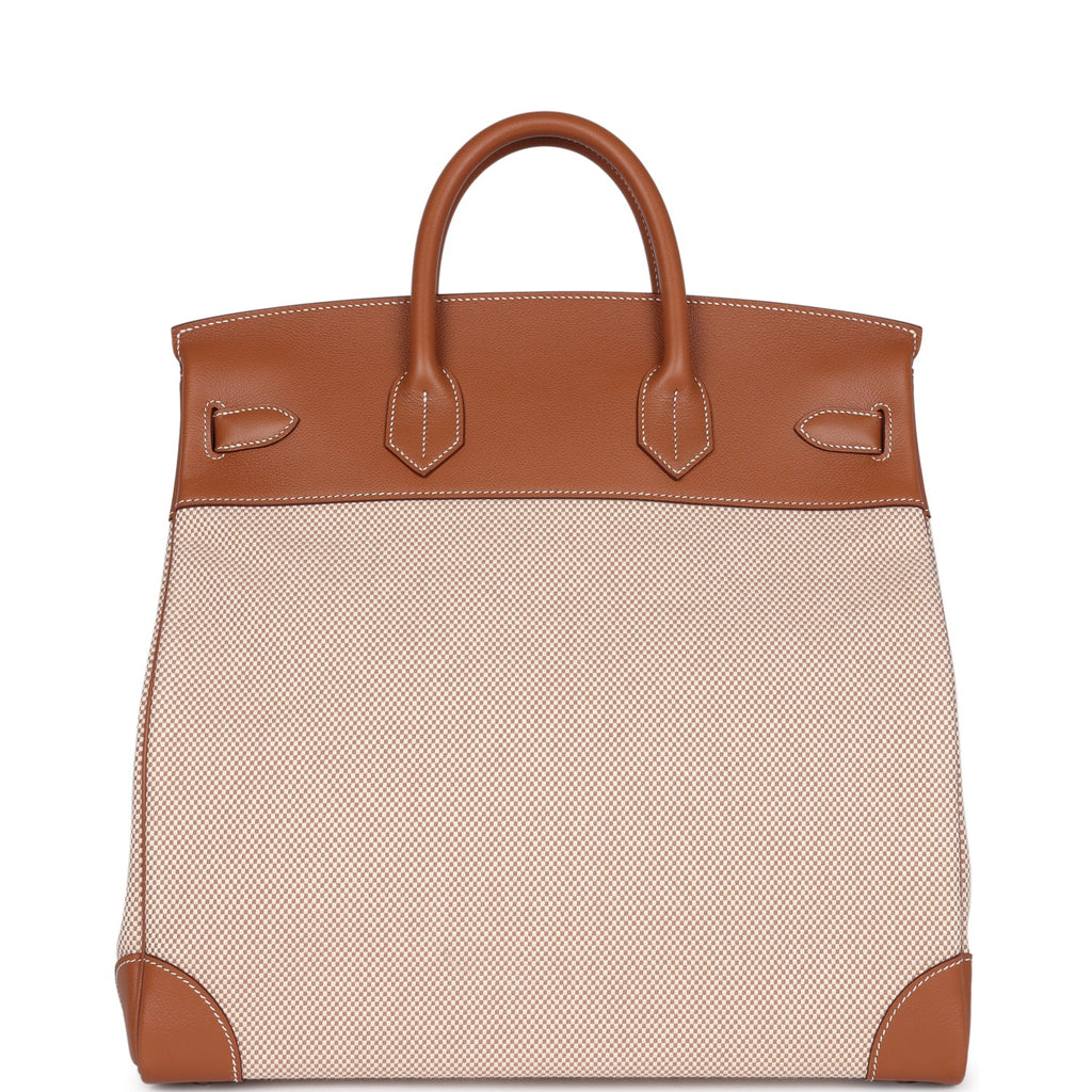 Hermès Birkin HAC 40 Gold Evercolor and Ecru Toile Palladium Hardware