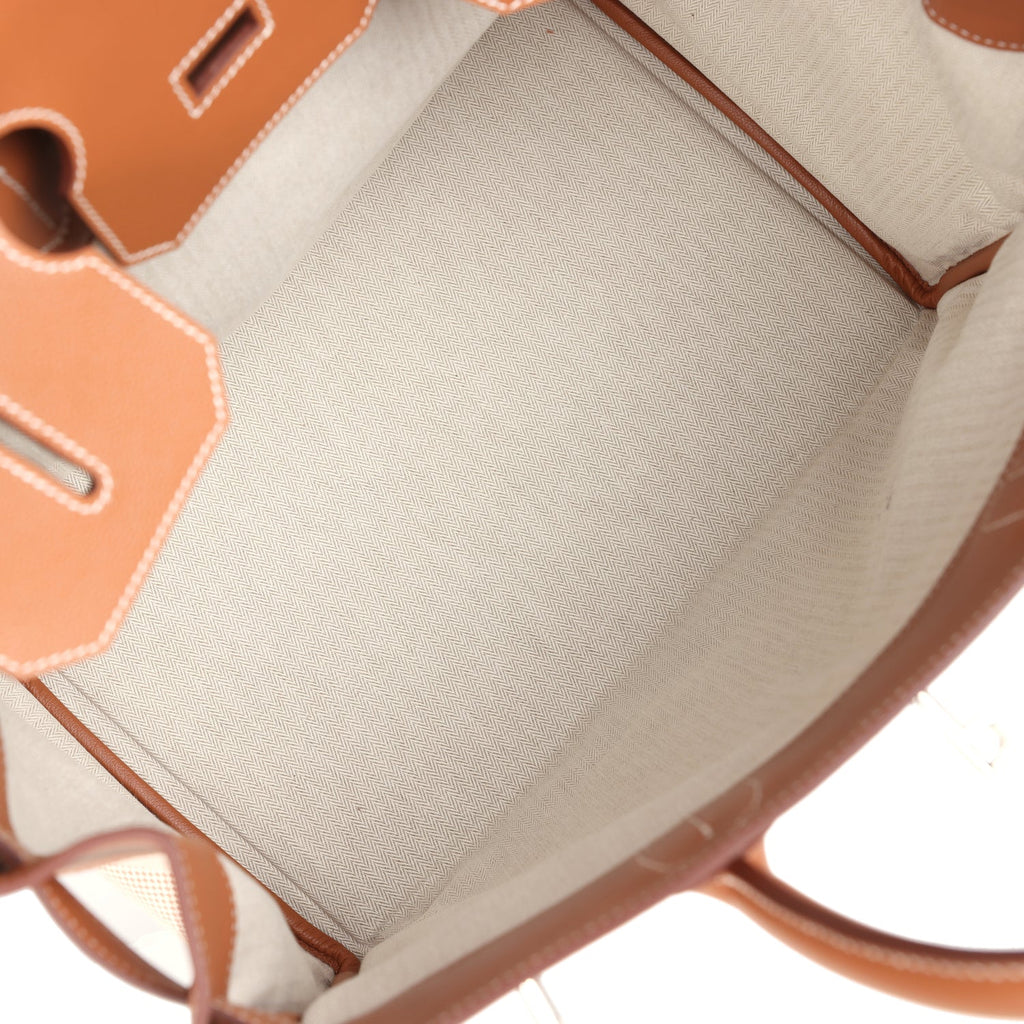 Hermès Birkin HAC 40 Gold Evercolor and Ecru Toile Palladium Hardware