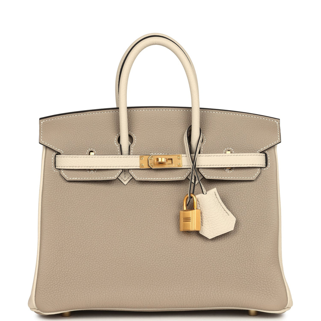 Hermès Special Order (HSS) Birkin 25 Gris Tourterelle and Craie Togo Brushed Gold Hardware
