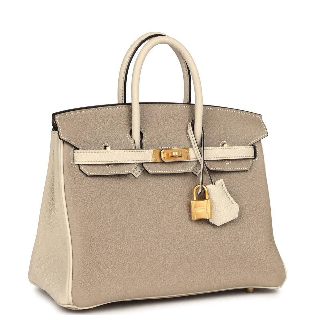 Hermès Special Order (HSS) Birkin 25 Gris Tourterelle and Craie Togo Brushed Gold Hardware
