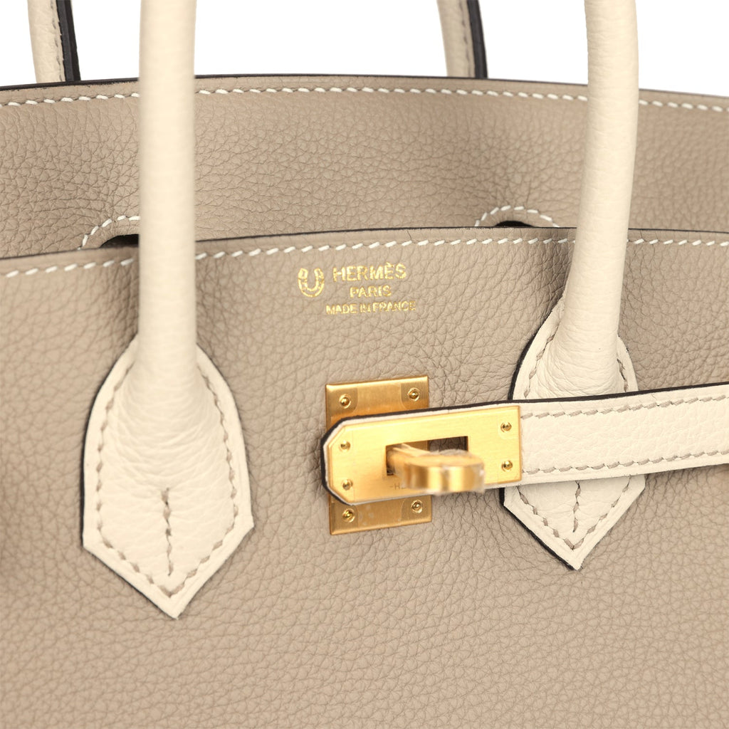 Hermès Special Order (HSS) Birkin 25 Gris Tourterelle and Craie Togo Brushed Gold Hardware