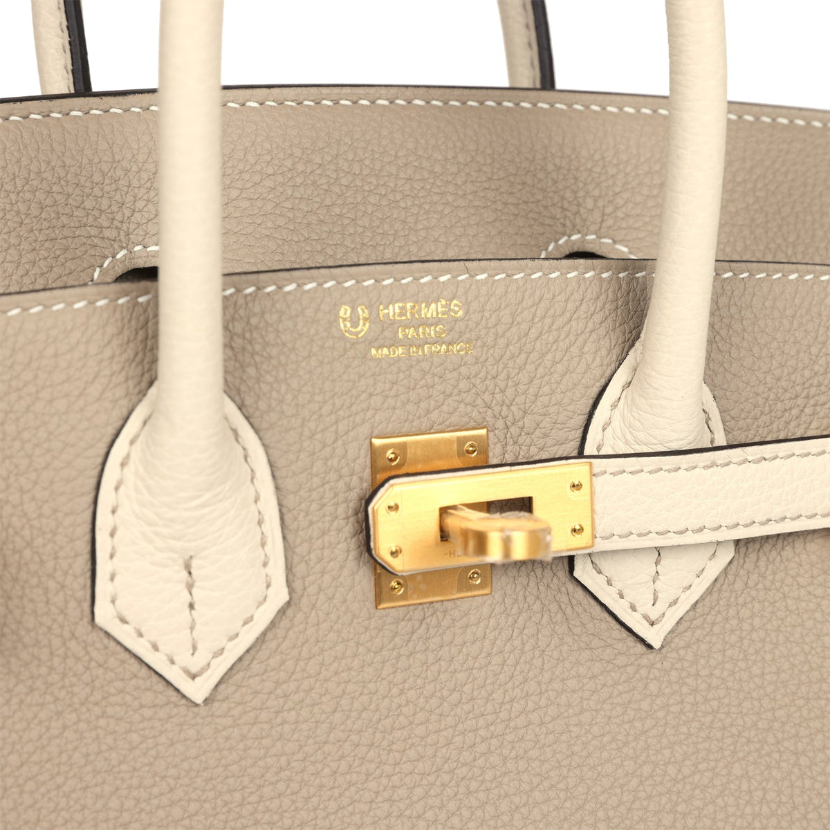 Hermès Special Order (HSS) Birkin 25 Gris Tourterelle and Craie Togo Brushed Gold Hardware