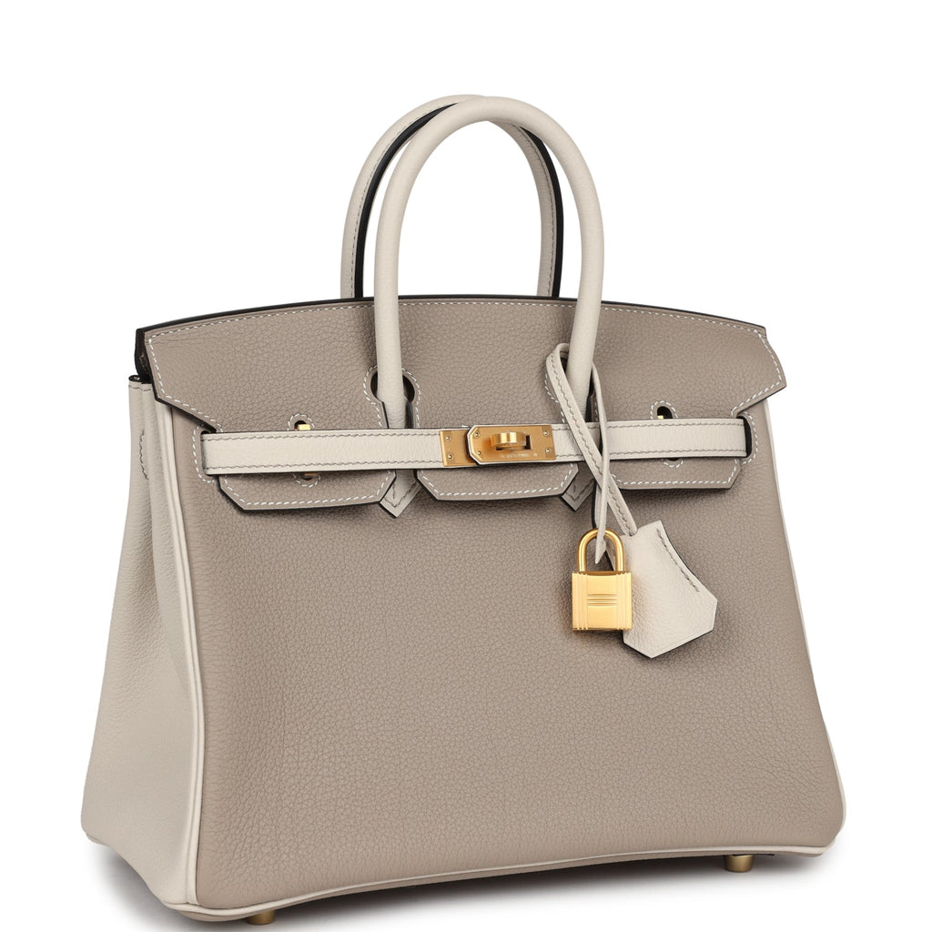 Hermès Special Order (HSS) Birkin 25 Gris Asphalte and Craie Togo Brushed Gold Hardware