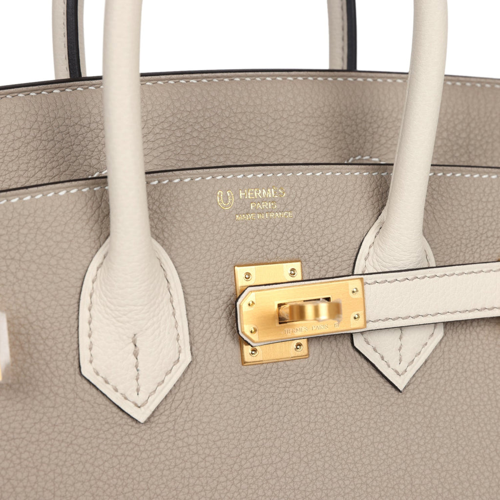 Hermès Special Order (HSS) Birkin 25 Gris Asphalte and Craie Togo Brushed Gold Hardware