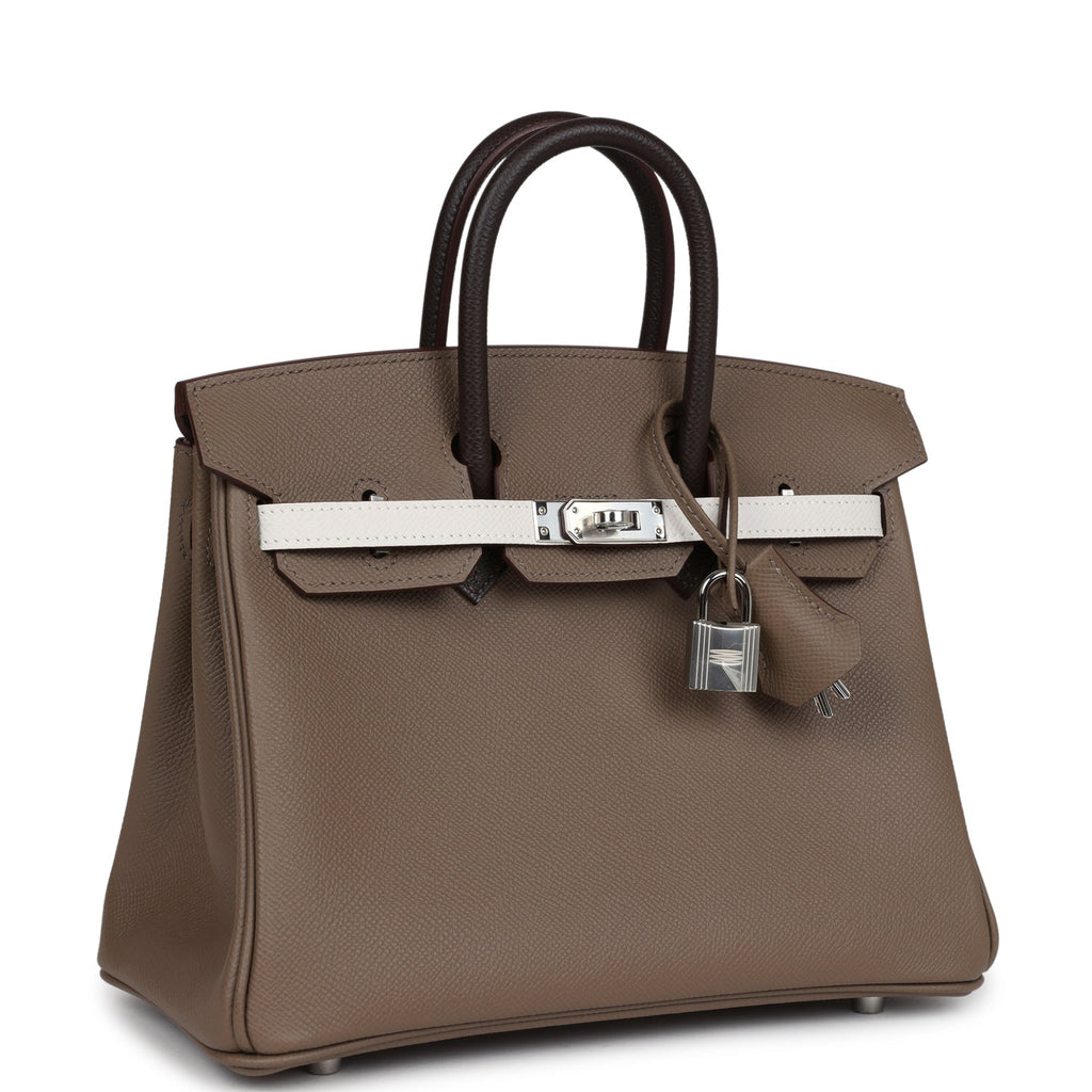 Hermès Birkin 25 Tri-color Etoupe, Ebene and Gris Pale Epsom Palladium Hardware