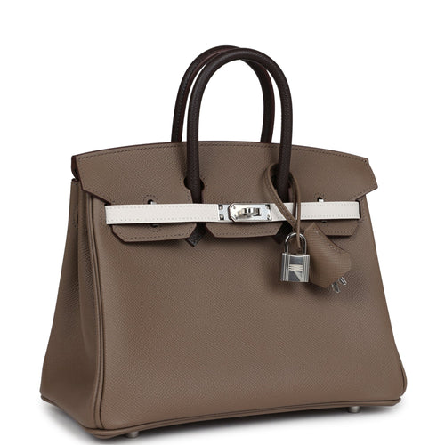 Hermès Birkin 25 Tri-color Etoupe, Ebene and Gris Pale Epsom Palladium Hardware
