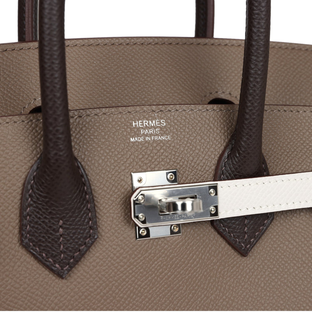 Hermès Birkin 25 Tri-color Etoupe, Ebene and Gris Pale Epsom Palladium Hardware