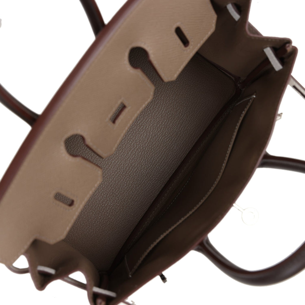 Hermès Birkin 25 Tri-color Etoupe, Ebene and Gris Pale Epsom Palladium Hardware