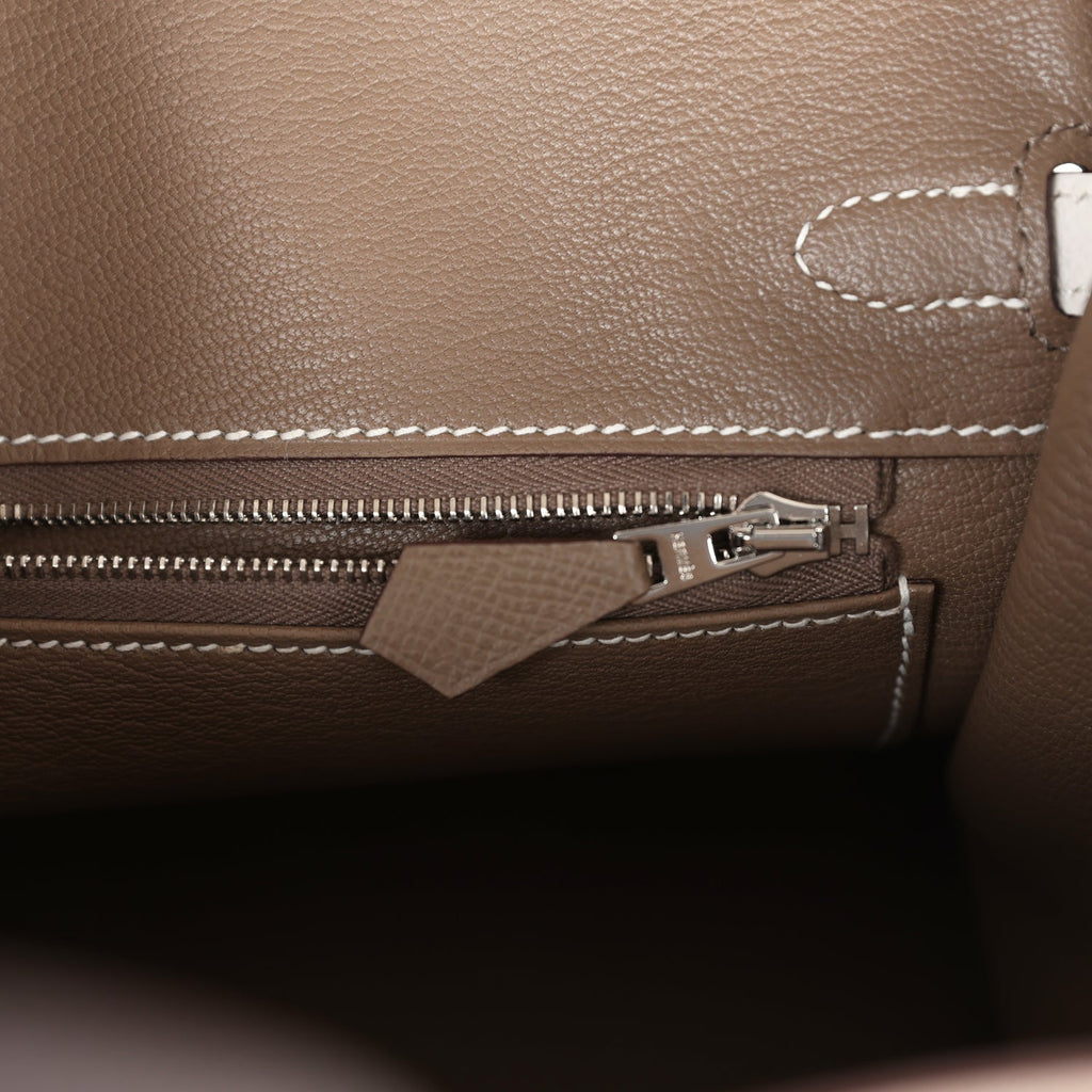 Hermès Birkin 25 Tri-color Etoupe, Ebene and Gris Pale Epsom Palladium Hardware