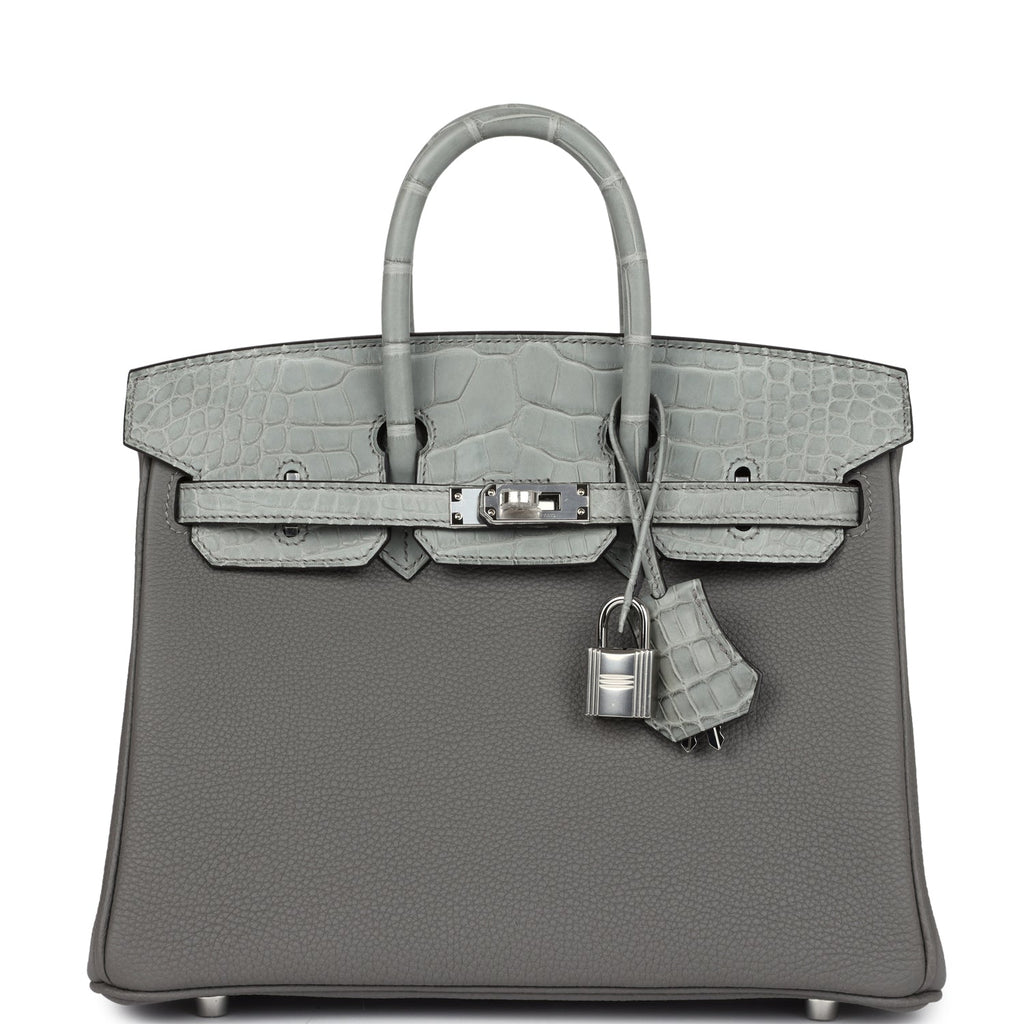 Hermès Birkin 25 Gris Meyer Togo-textured Faux Leather and Gris Ciment Matte Faux Leather Touch Palladium Hardware