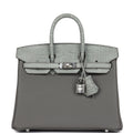Hermès Birkin 25 Gris Meyer Togo-textured Faux Leather and Gris Ciment Matte Faux Leather Touch Palladium Hardware