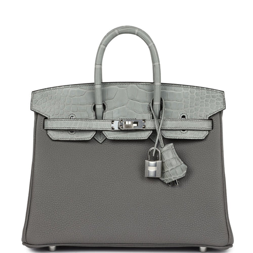 Hermès Birkin 25 Gris Meyer Togo-textured Faux Leather and Gris Ciment Matte Faux Leather Touch Palladium Hardware