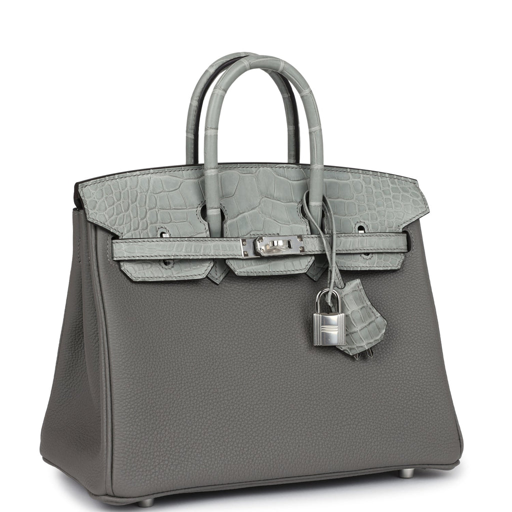 Hermès Birkin 25 Gris Meyer Togo-textured Faux Leather and Gris Ciment Matte Faux Leather Touch Palladium Hardware