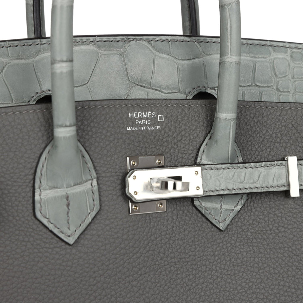 Hermès Birkin 25 Gris Meyer Togo-textured Faux Leather and Gris Ciment Matte Faux Leather Touch Palladium Hardware
