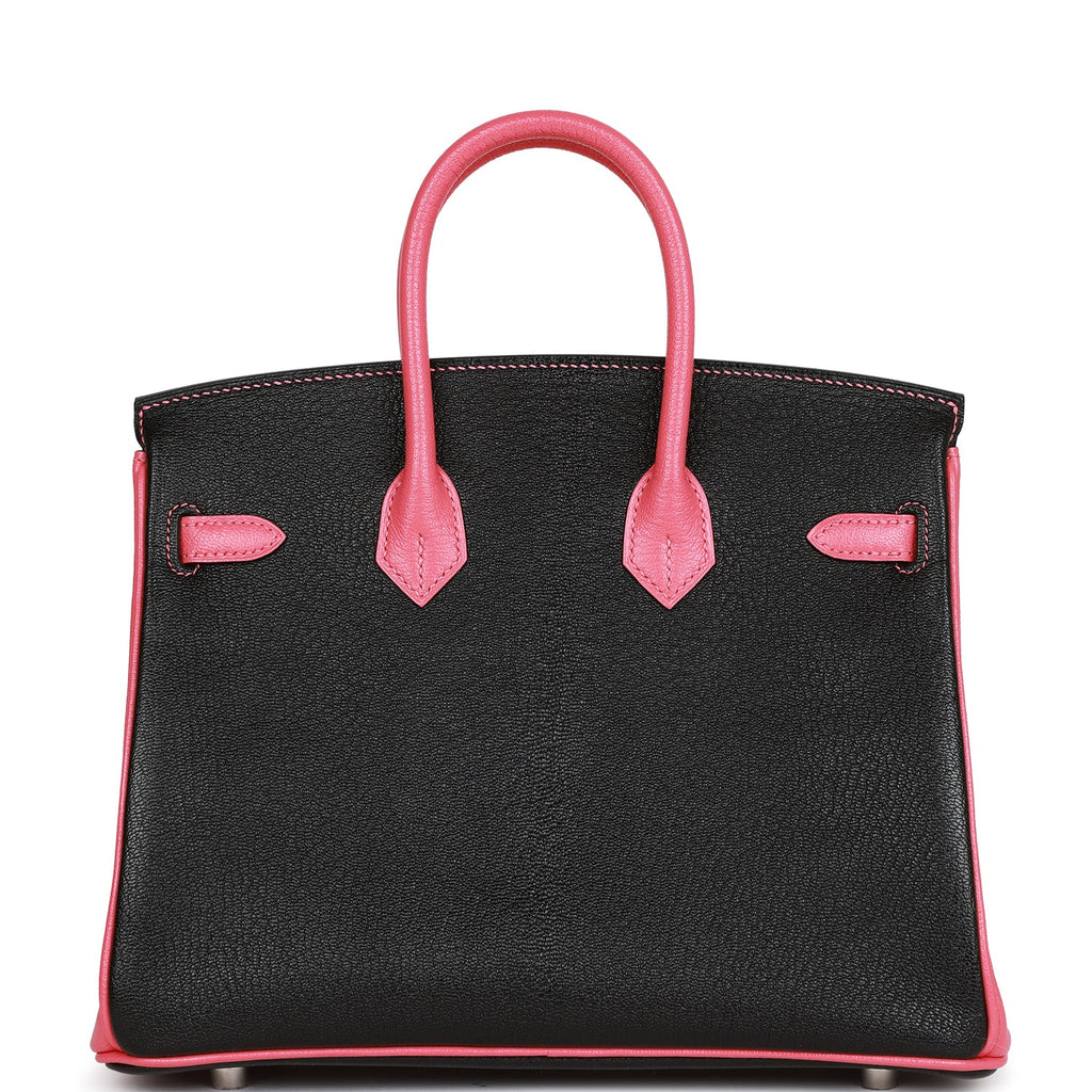 Hermès Special Order (HSS) Birkin 25 Black and Rose Azalee Chèvre Brushed Palladium Hardware