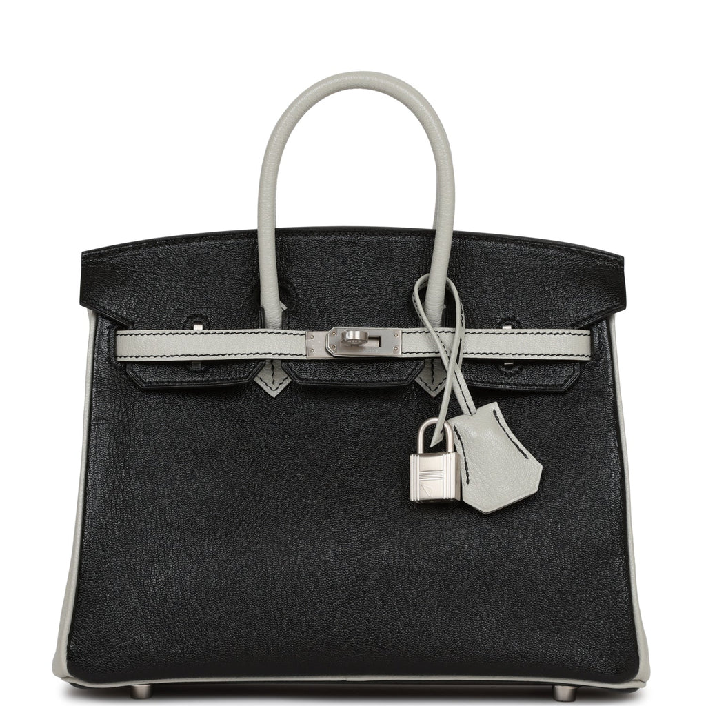 Hermès Special Order (HSS) Birkin 25 Black and Gris Perle Chèvre Brushed Palladium Hardware