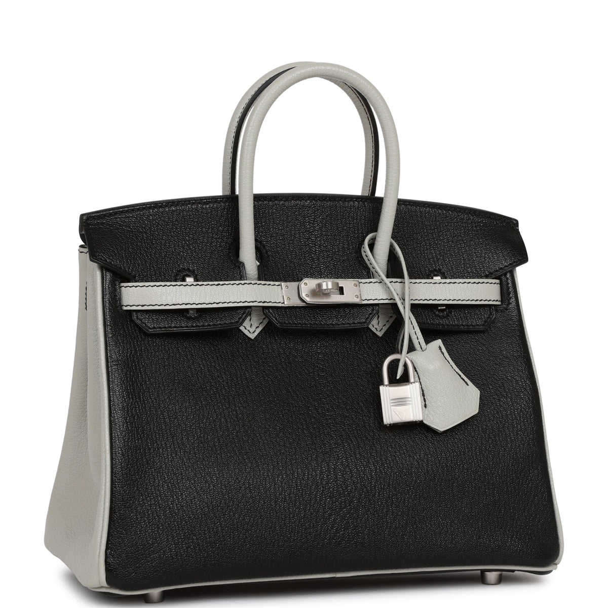 Hermès Special Order (HSS) Birkin 25 Black and Gris Perle Chèvre Brushed Palladium Hardware